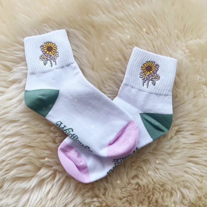 Sunflower Embroidered Socks