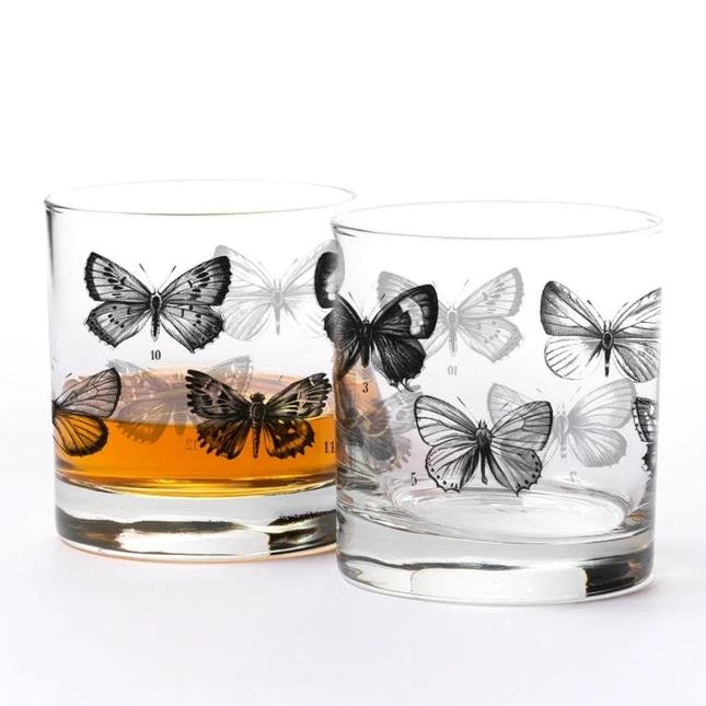 Vintage Butterfly Chart Whiskey Glass