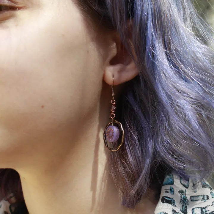 Purple Sun in Saturn Copper Hoop Earrings