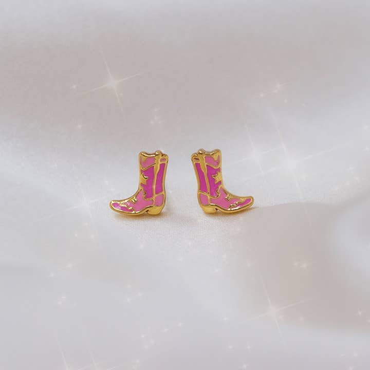 Pink Cowgirl Boot Earrings