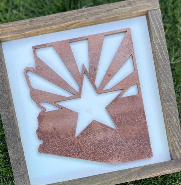 Copper Arizona Flag Wooden Sign