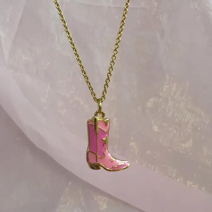 Pink Cowgirl Boot Necklace