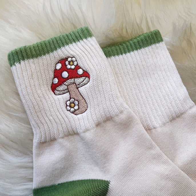 Mushroom and Daisy Embroidered Socks