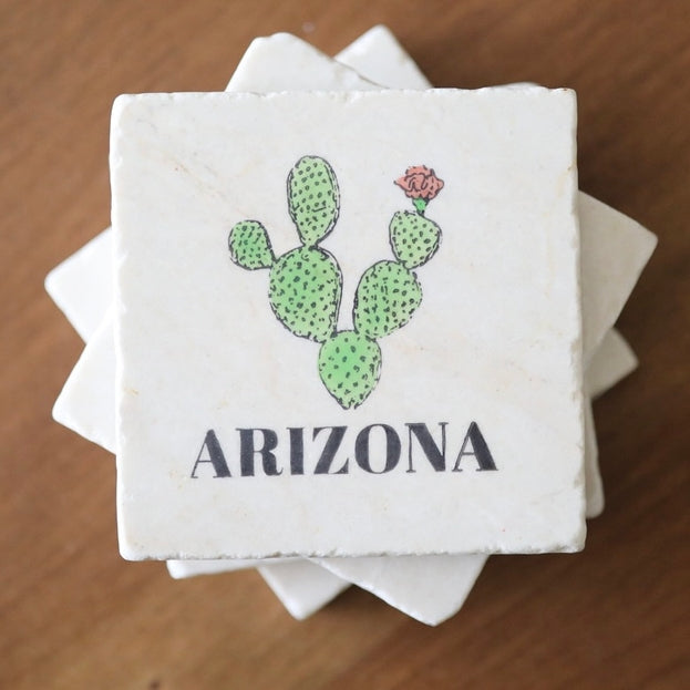 Vintage Arizona Cactus Painted Marble Coaster