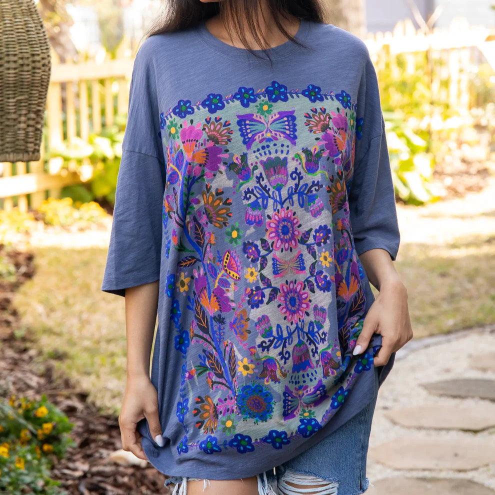 Navy Folk Garden Oversized Tee