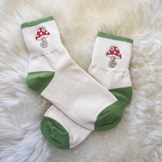 Mushroom and Daisy Embroidered Socks