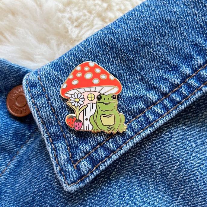 Frog and Mushroom Enamel Pin