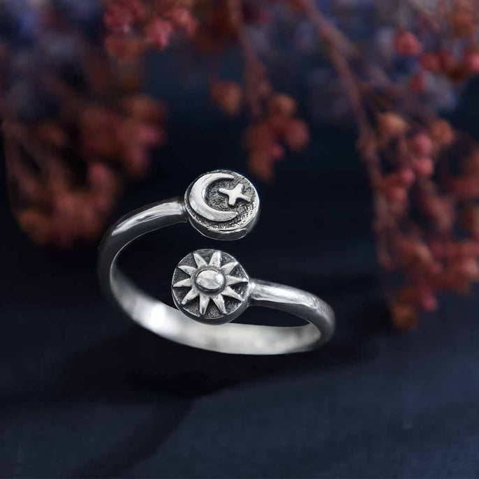 Adjustable Moon, Star, & Sun Ring - Sterling Silver