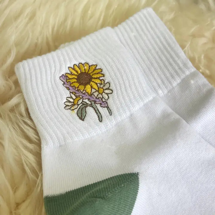 Sunflower Embroidered Socks