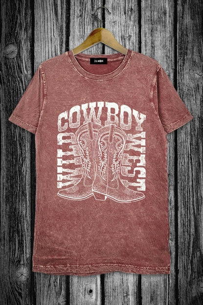 Wild West Cowboy Boots Mineral Washed Graphic Tee