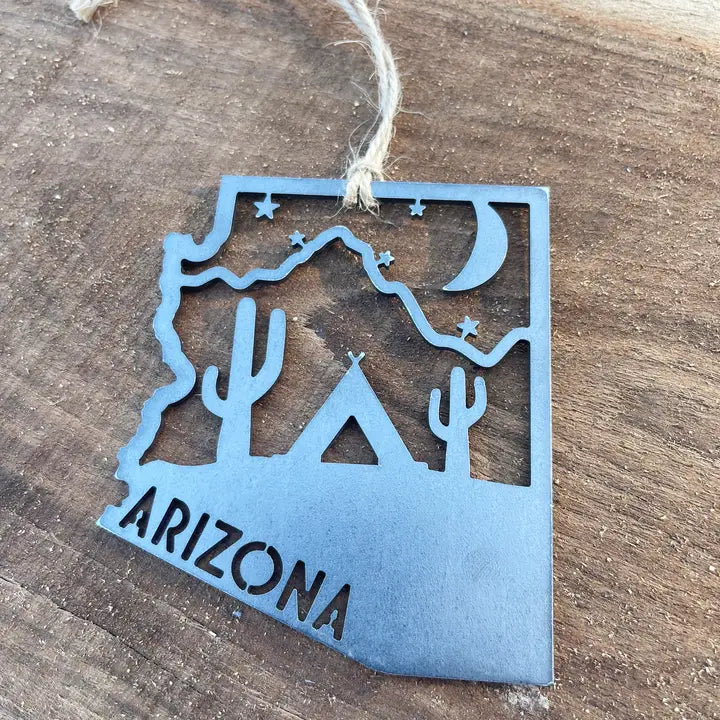 Arizona State Camping Ornament - Raw Steel