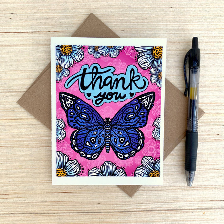 Thank You Blue Butterfly Greeting Card