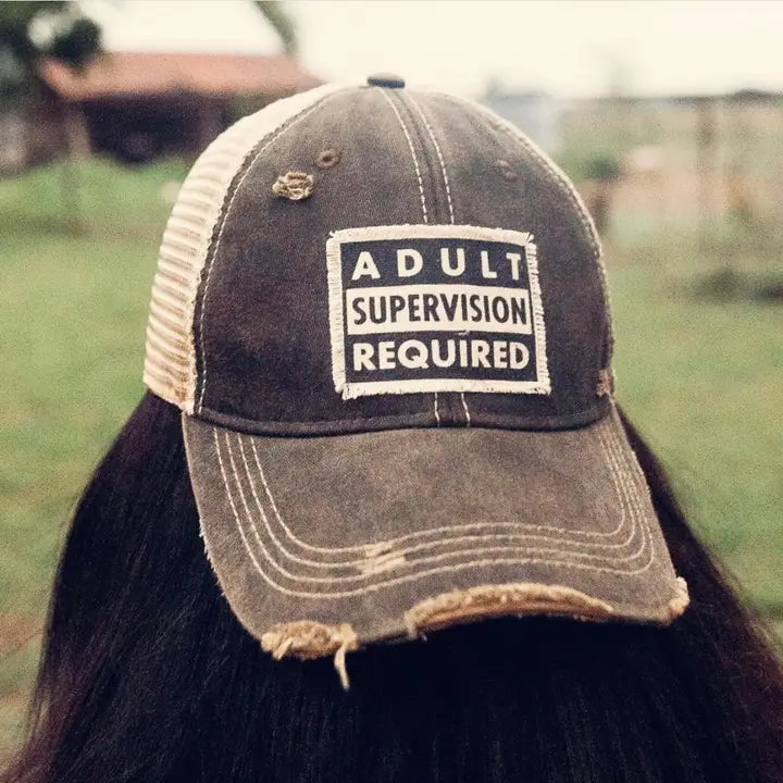 Adult Supervision Required Distressed Trucker Hat