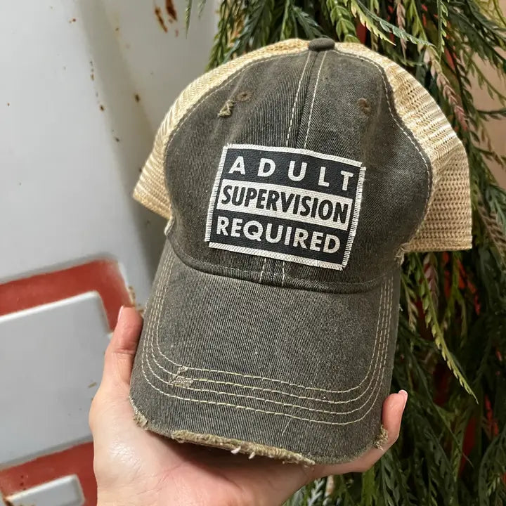 Adult Supervision Required Distressed Trucker Hat