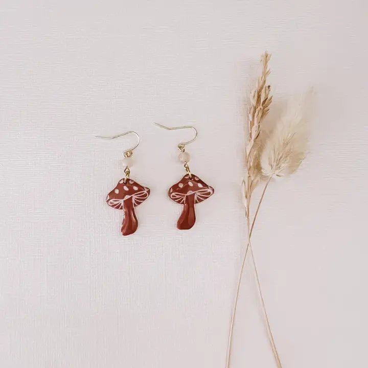 Agate Mushroom Dangle Earrings