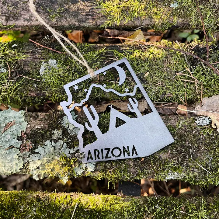 Arizona State Camping Ornament - Raw Steel