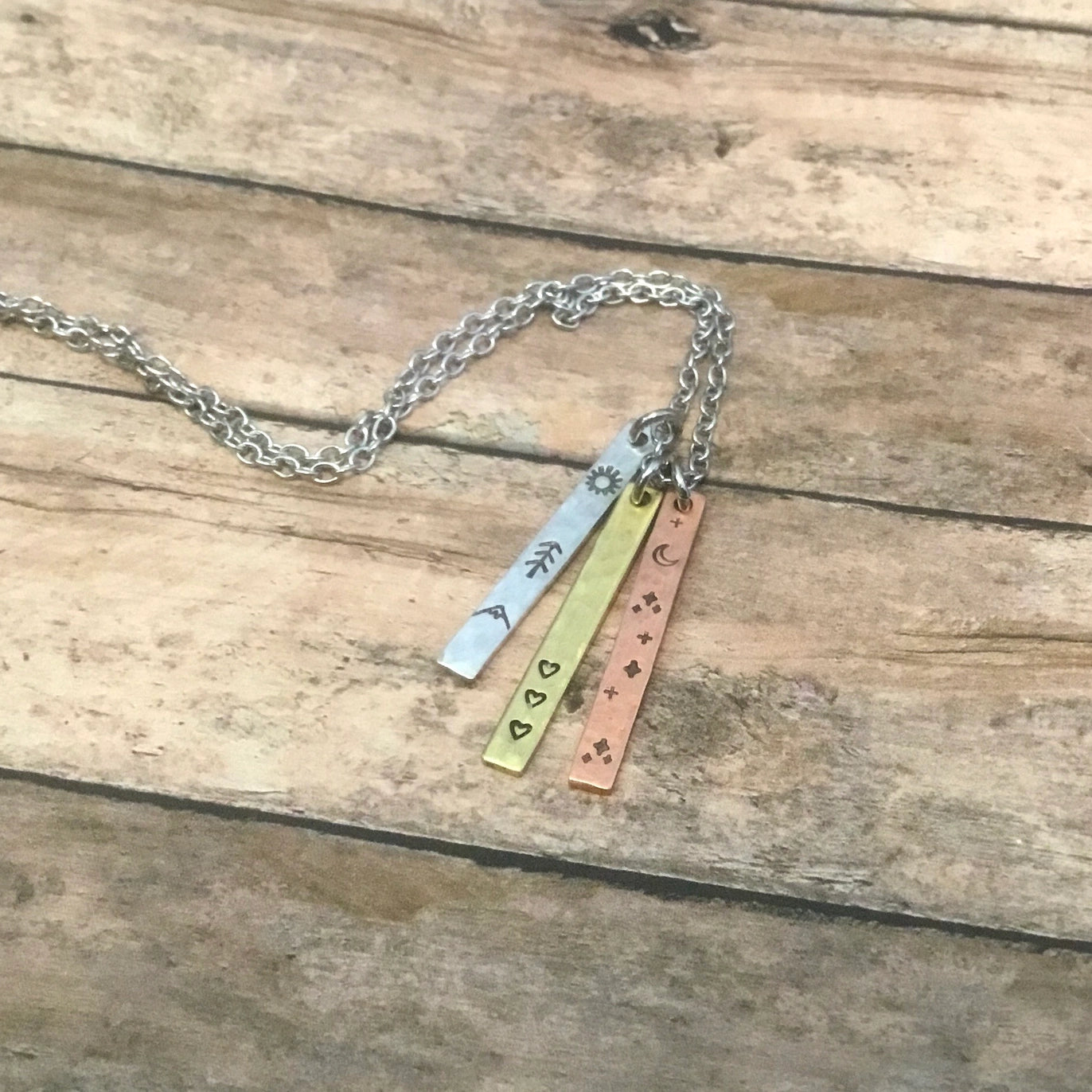 Sun, Moon, and Heart Mixed Metal Necklace