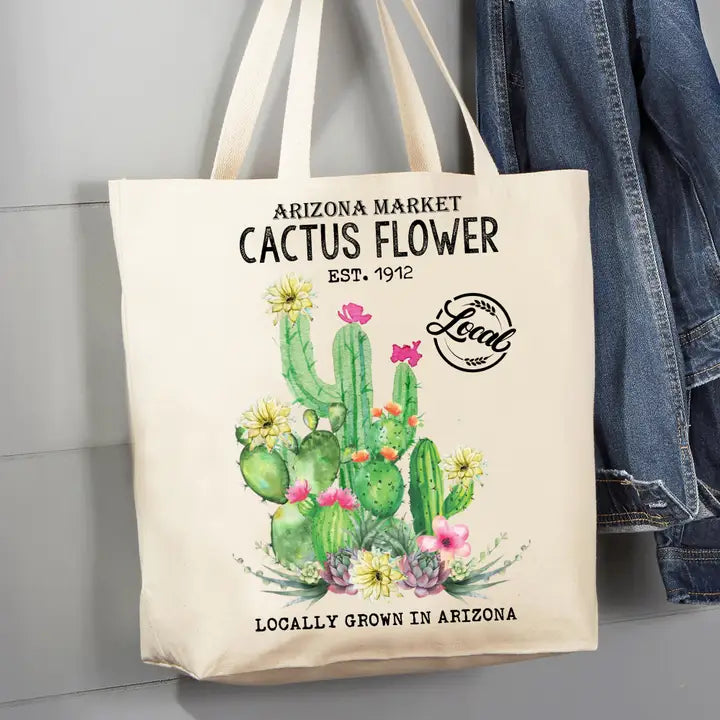 Arizona Market Cactus Canvas Tote