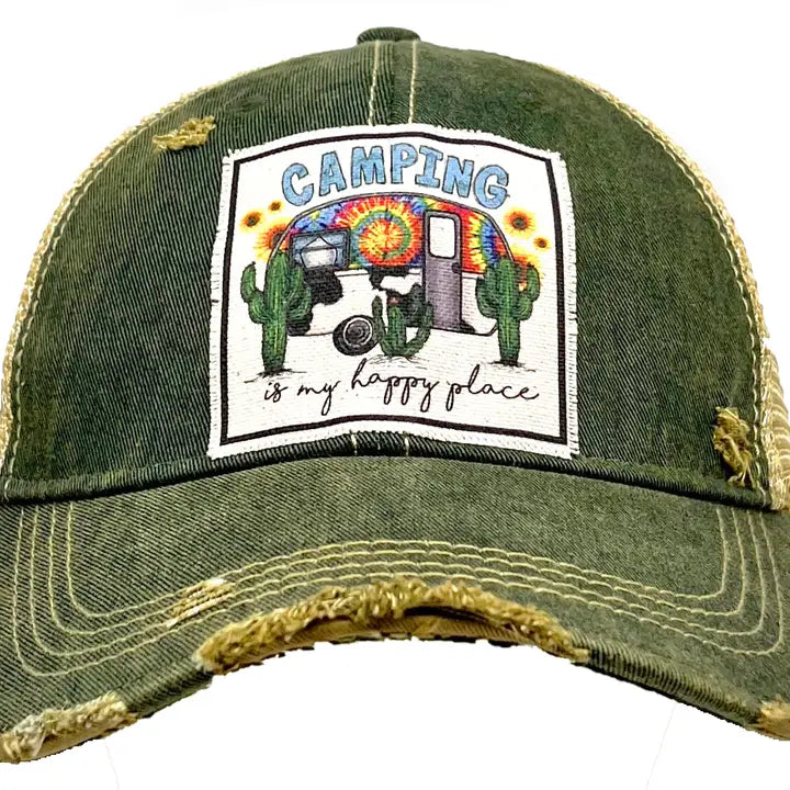 Camping is my Happy Place Distressed Trucker