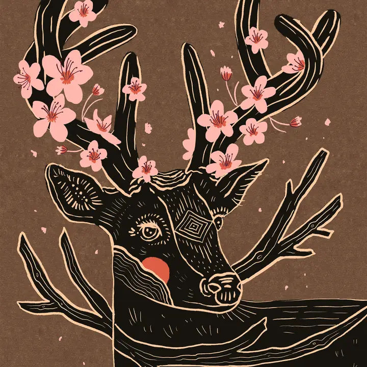 Cherry Blossom Deer Print 8x10