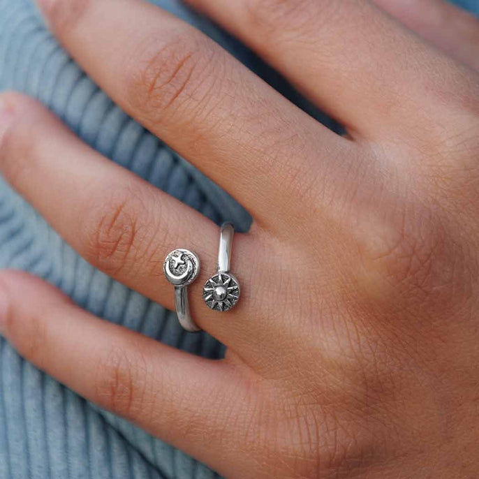 Adjustable Moon, Star, & Sun Ring - Sterling Silver