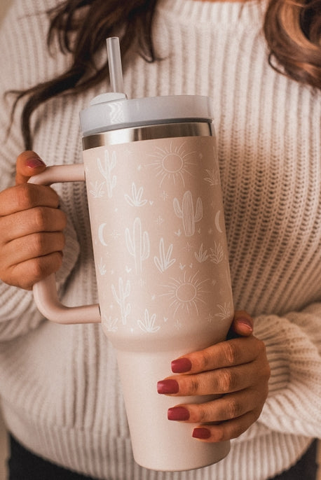 Stanley Style Cactus Insulated Tumbler - Pink