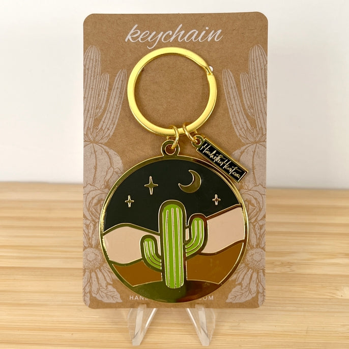 Saguaro Cactus Desert Scene Enamel Keychain