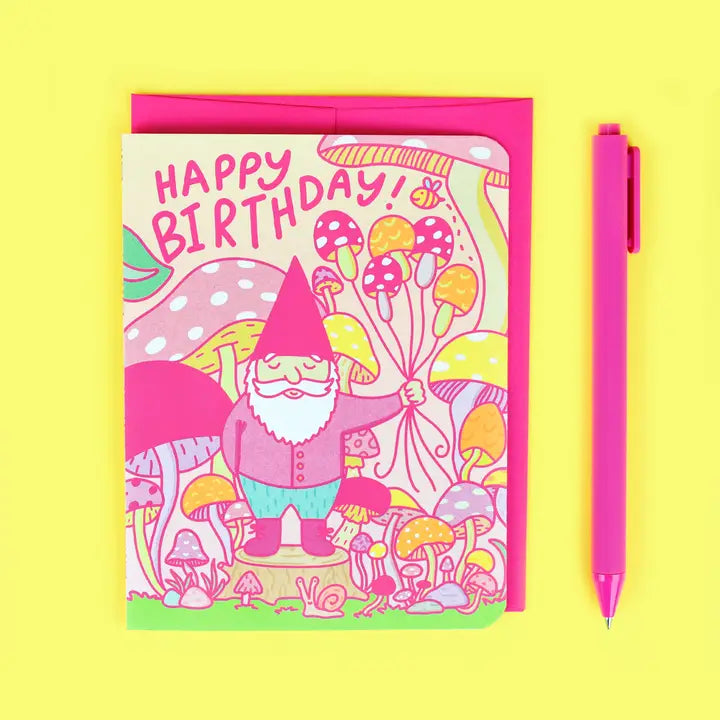 Woodland Gnome Mushroom Garden Birthday Card