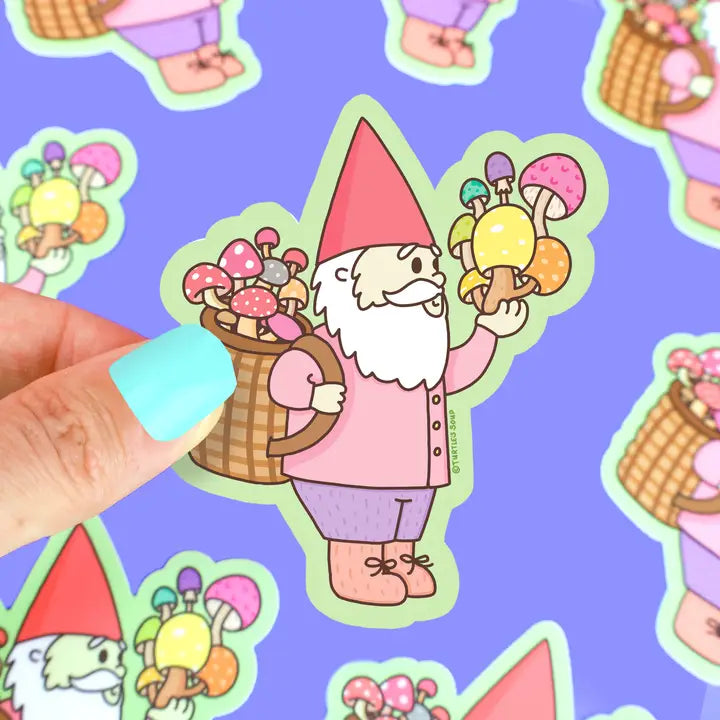 Gnome Gathering Mushrooms Sticker