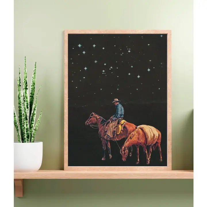 Midnight Ride Cowboy Collage Art Print