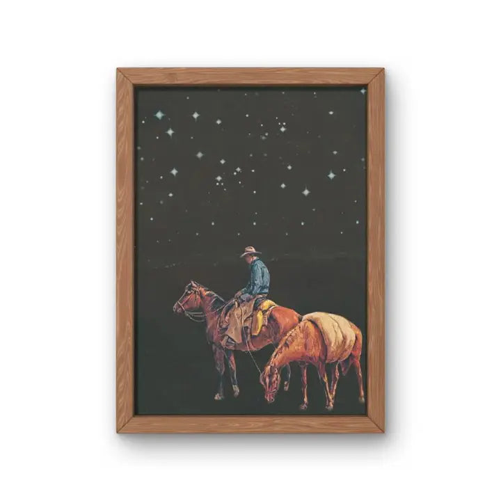 Midnight Ride Cowboy Collage Art Print