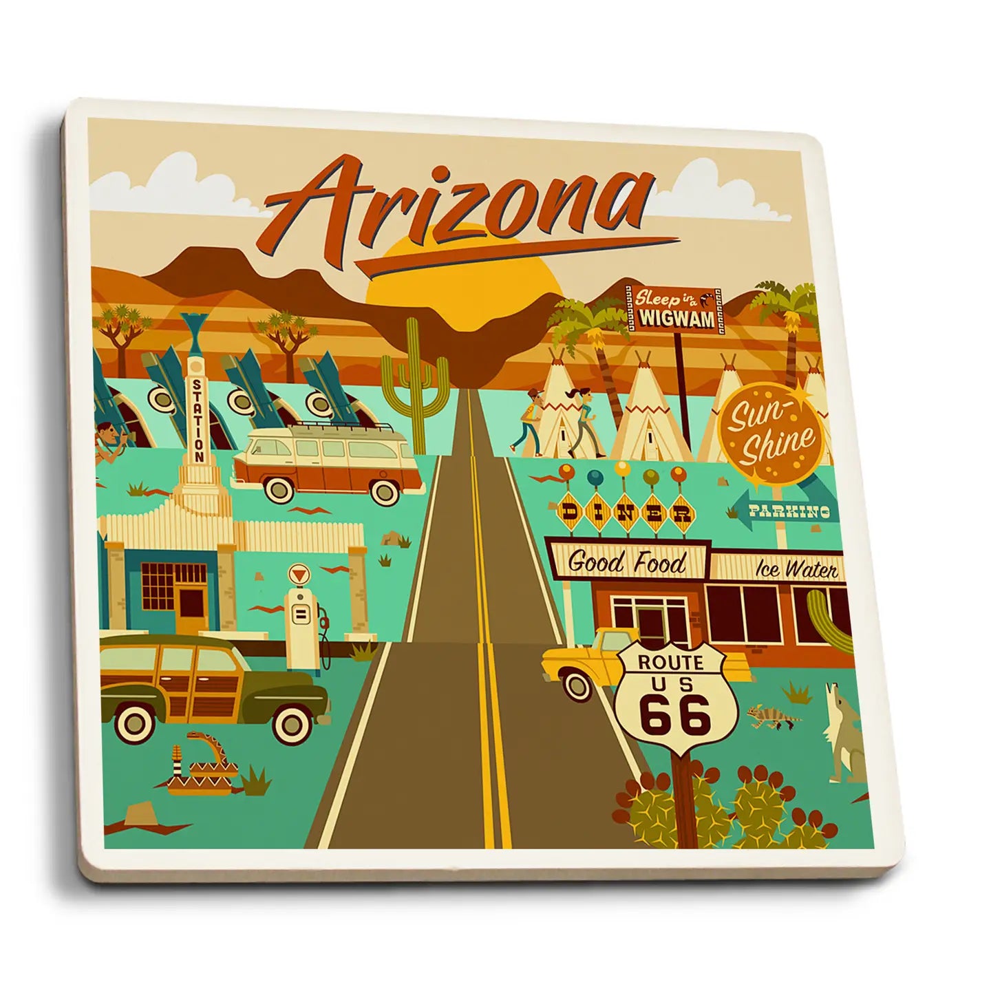 Arizona Retro Route 66 Ceramic Coaster