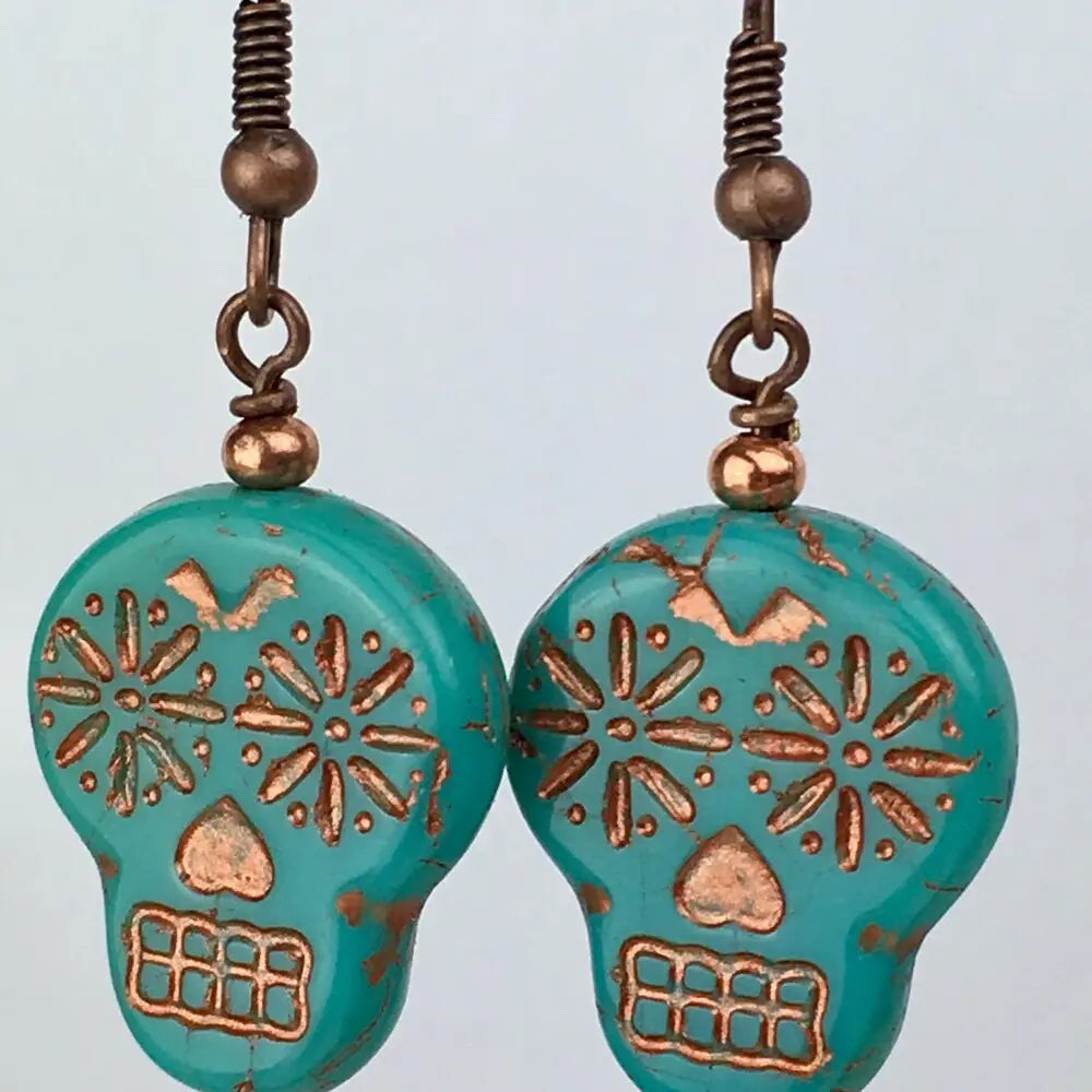 Turquoise Sugar Skull Dangle Earrings