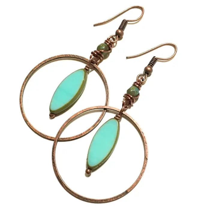 Turquoise Planet Copper Hoop Earrings