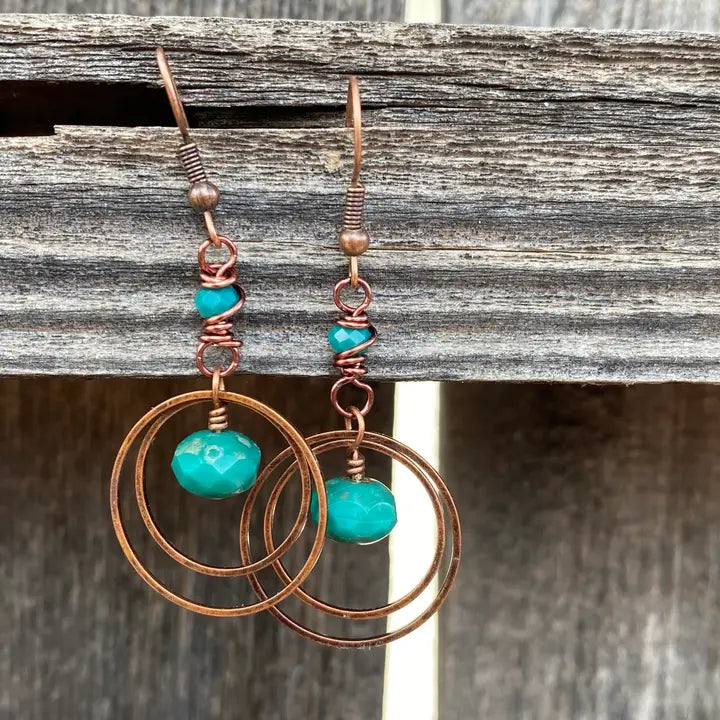 Turquoise Saturn Copper Hoop Earrings