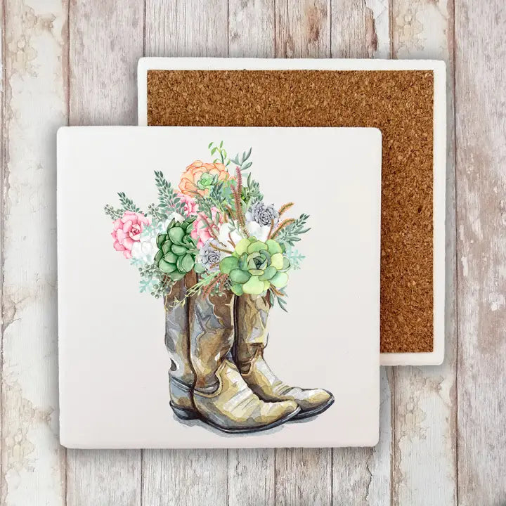 Cowgirl Boot Succulent Coaster