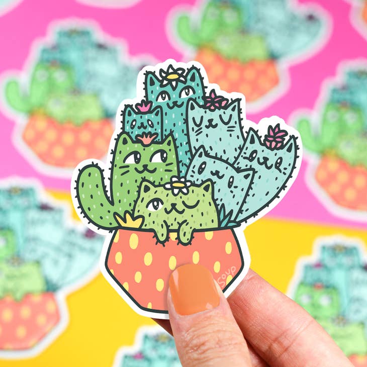 Potted Cacti Cats Sticker